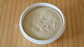 der Teig nach 12 Stunden kaltem Gehen